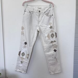 Polo Ralph Lauren Avery Jeans White 27 Beaded Patchwork Western Boho Relaxed Fit